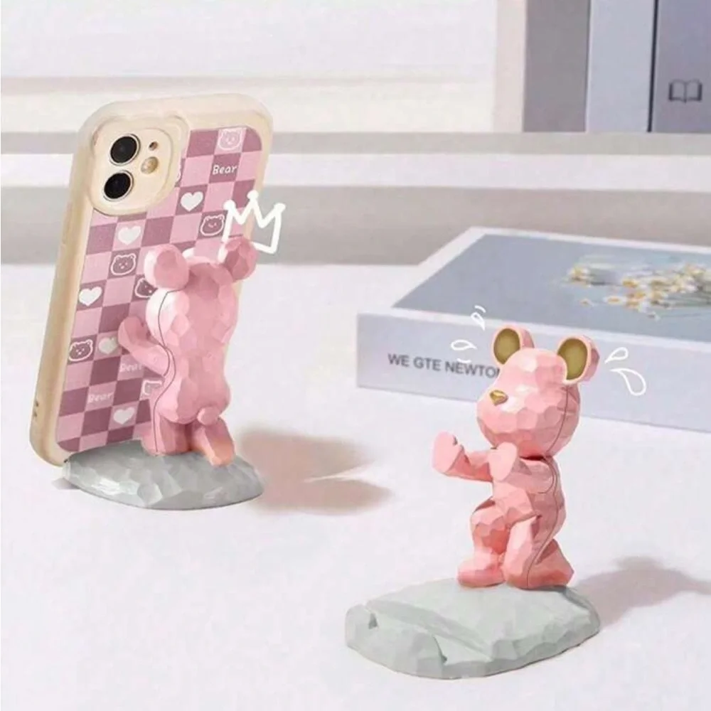 Bear Figurine mobile holder- White and Pink available